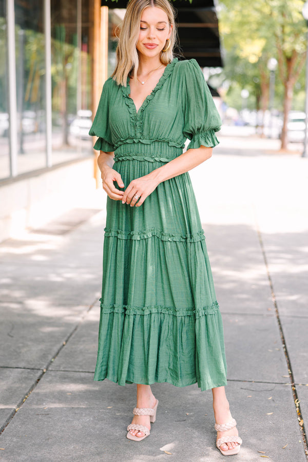 Living In A Dream Green Ruffled Midi Dress