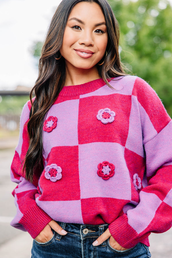 All For You Raspberry Purple Floral Sweater