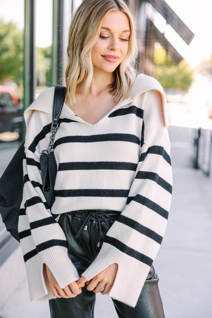 Let Them Know Natural White Striped Sweater – Shop the Mint