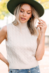 Give It A Whirl Natural White Cable Knit Tank