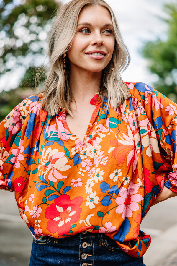 All The Love Camel Yellow Floral Blouse