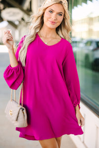 Loud And Clear Magenta Purple Bubble Sleeve Dress