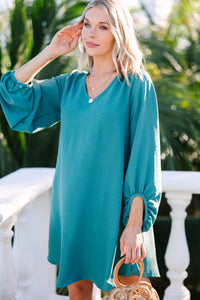 Loud And Clear Spruce Green Bubble Sleeve Dress