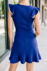 chic blue ruffled dress
