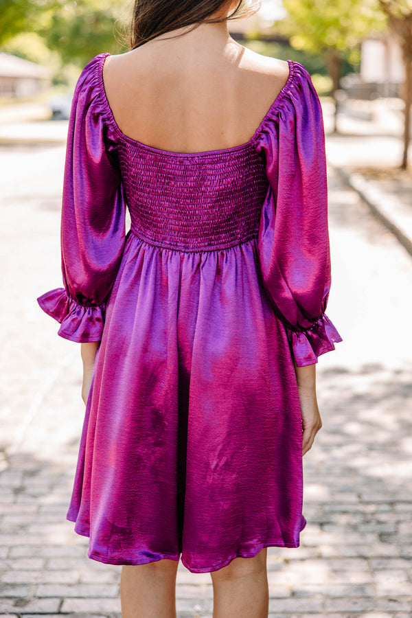 In Your Sights Sangria Purple Satin Babydoll Dress
