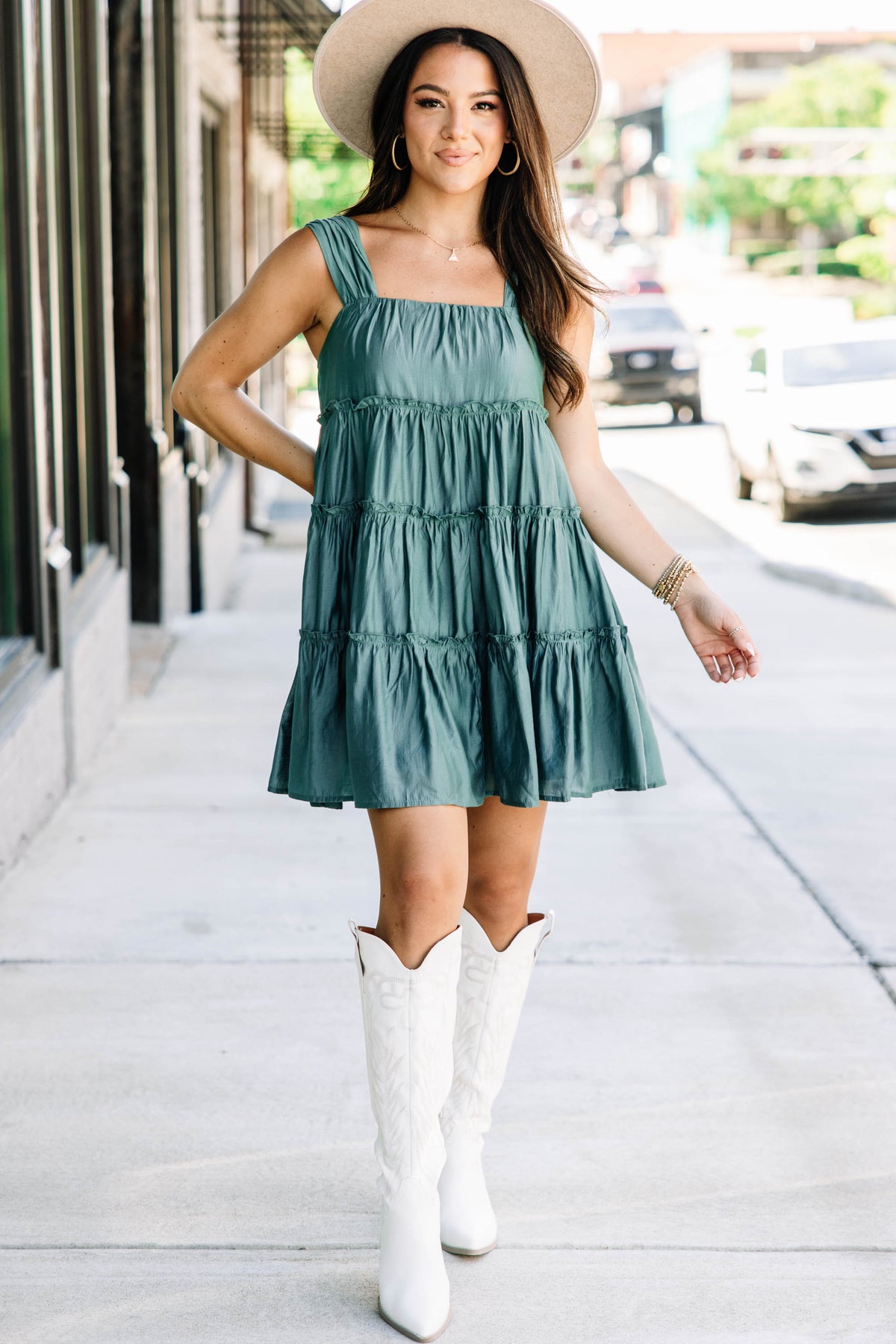 Find Your Place Forest Green Babydoll Dress Shop the Mint