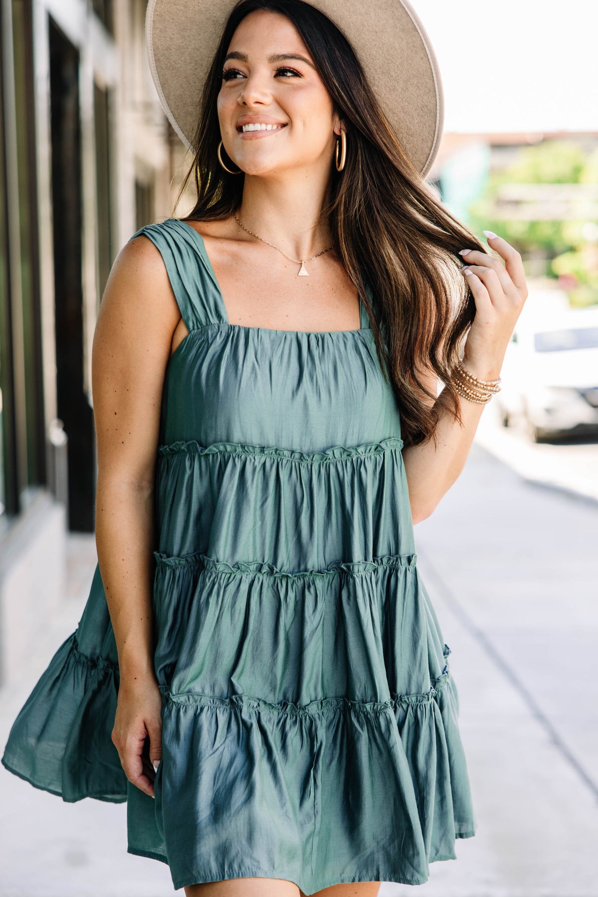 Find Your Place Forest Green Babydoll Dress Shop the Mint
