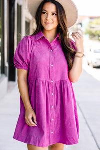 Like To See It Orchid Purple Corduroy Babydoll Dress