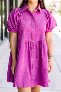 Like To See It Orchid Purple Corduroy Babydoll Dress