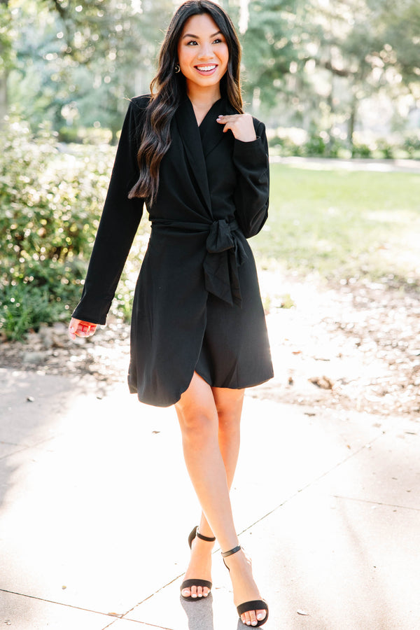 In The Know Black Collared Wrap Dress