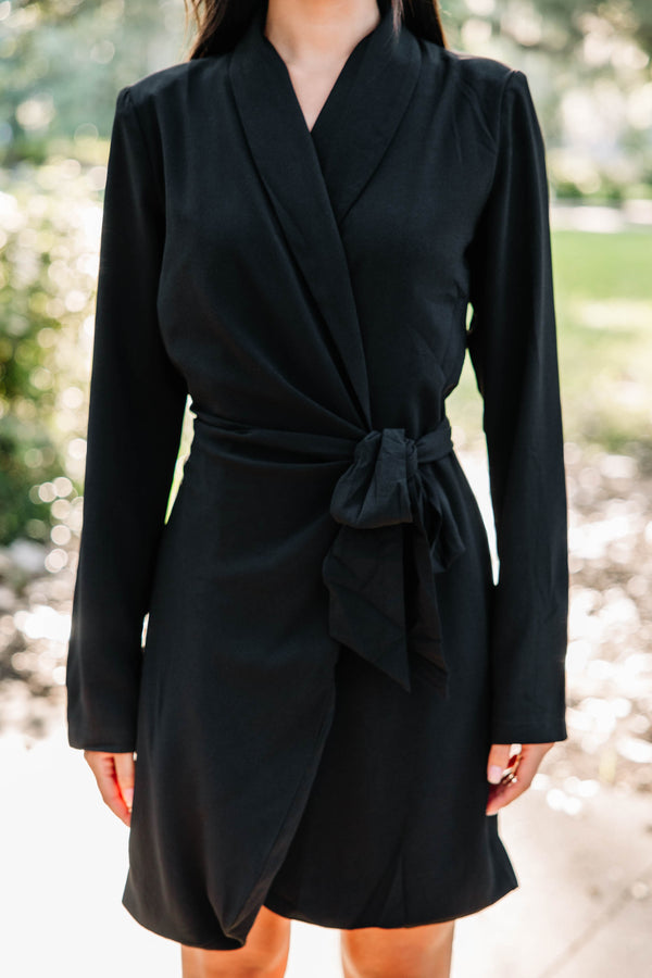 In The Know Black Collared Wrap Dress