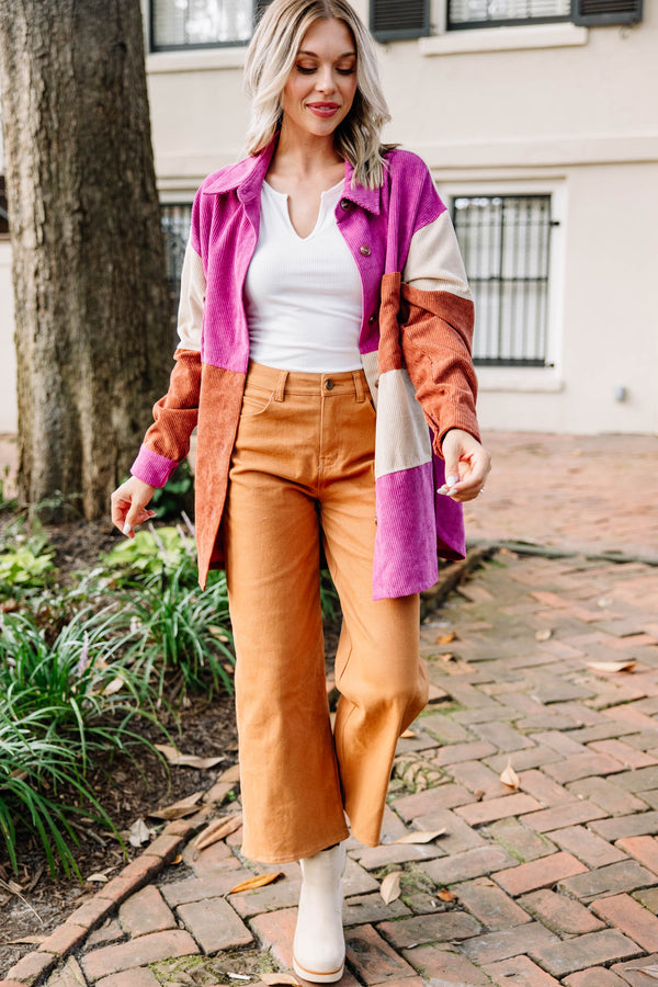 What's Ahead Orchid Pink Colorblock Corduroy Shacket