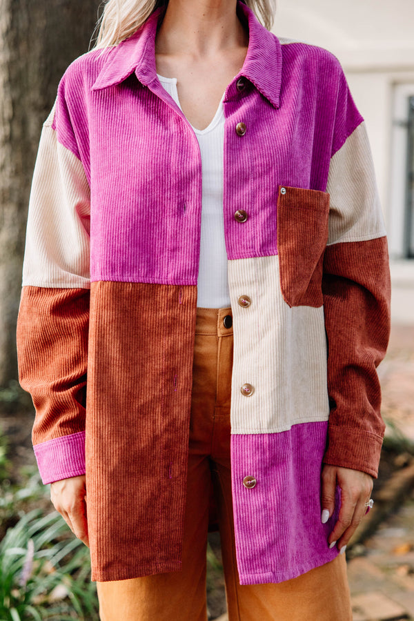 What's Ahead Orchid Pink Colorblock Corduroy Shacket