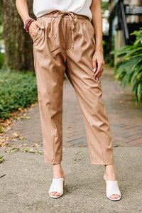 Let's Get A Move On Camel Brown Faux Leather Pants