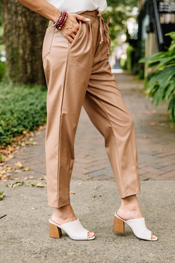 Let's Get A Move On Camel Brown Faux Leather Pants
