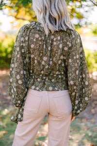 Tell Your Story Olive Green Floral Blouse