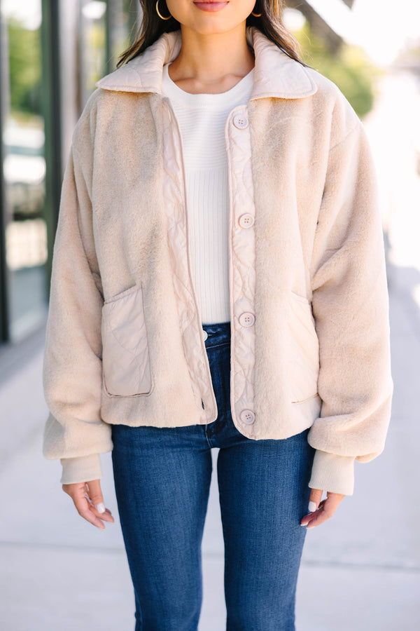 Find Your Own Way Taupe Brown Faux Fur Jacket