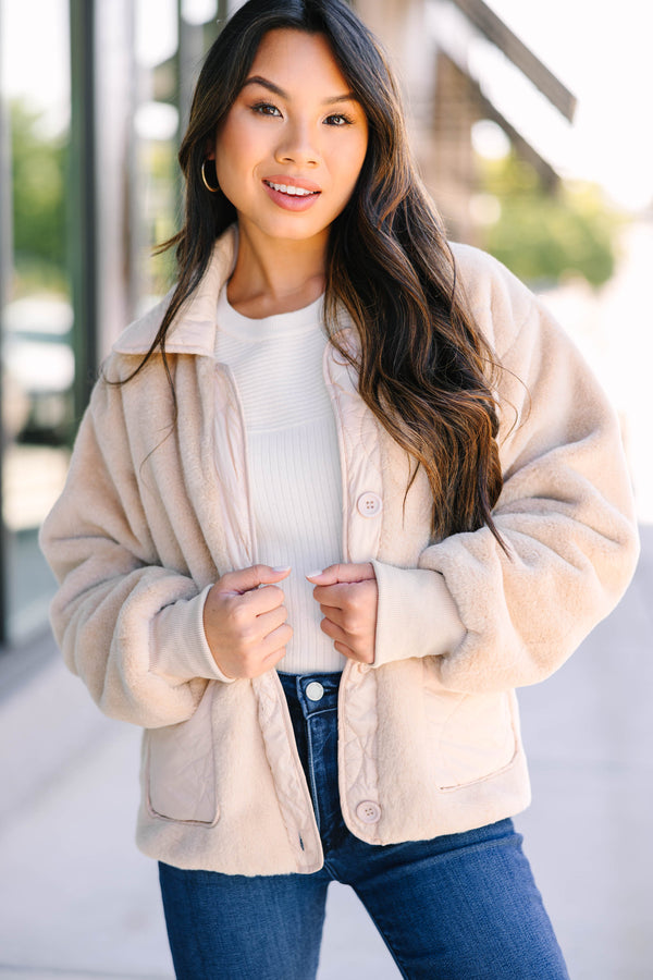 Find Your Own Way Taupe Brown Faux Fur Jacket