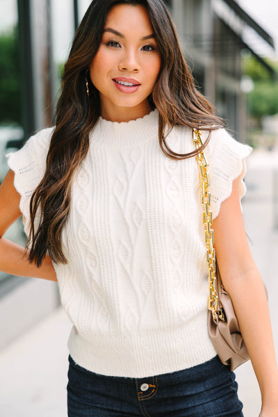Get It Going Cream White Cable Knit Sweater Top - Get It Going Cream White Cable Knit Sweater Top
