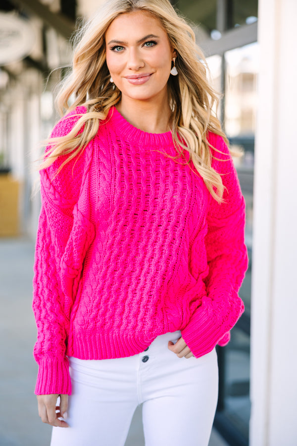 Be The Best Electric Pink Cable Knit Sweater