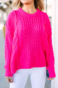 Be The Best Electric Pink Cable Knit Sweater