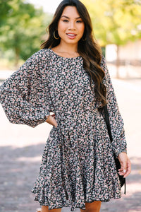 Holding You Tight Black Ditsy Floral Dress