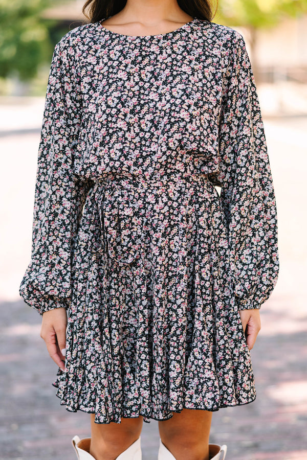 Holding You Tight Black Ditsy Floral Dress