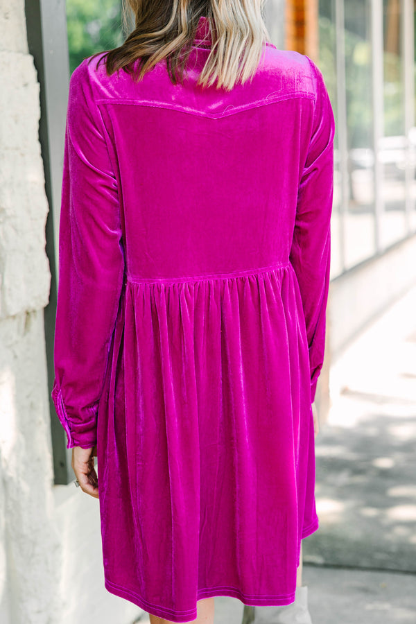 bright magenta velvet dress
