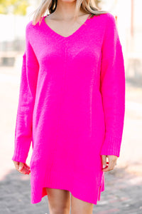 bold pink sweater dress