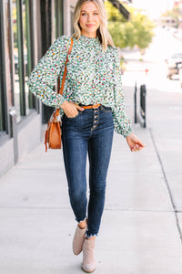 Now's The Time Green Abstract Blouse