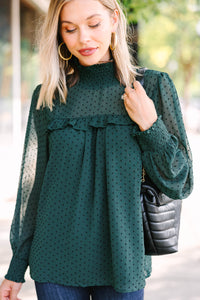 You Deserve It All Hunter Green Ruffled Blouse