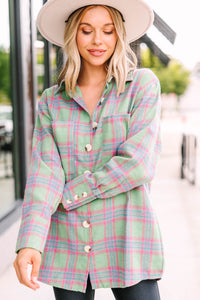 green plaid button down top