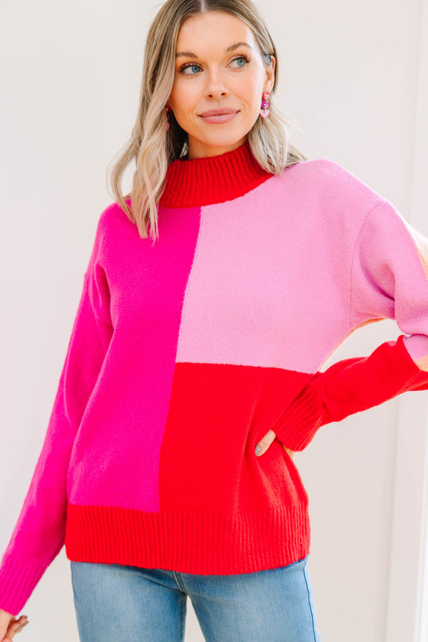 All Good Hot Pink Colorblock Sweater