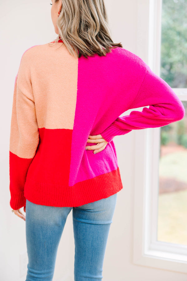 All Good Hot Pink Colorblock Sweater