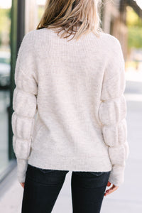 Take Notice Oatmeal Brown Bubble Sleeve Sweater