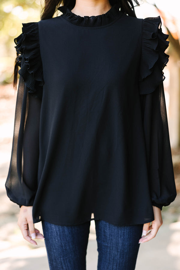 Just Can't Wait Black Ruffled Blouse