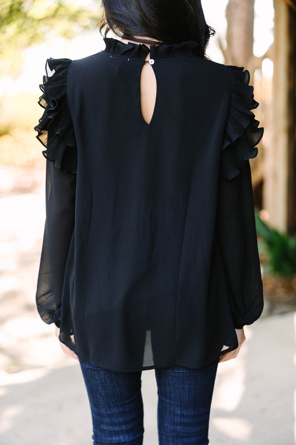 Just Can't Wait Black Ruffled Blouse