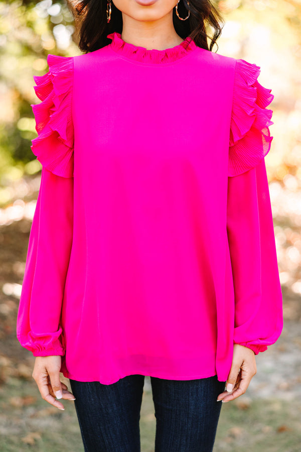 Just Can't Wait Magenta Pink Ruffled Blouse