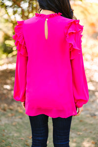 Just Can't Wait Magenta Pink Ruffled Blouse