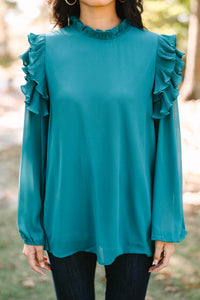 Just Can't Wait Teal Blue Ruffled Blouse