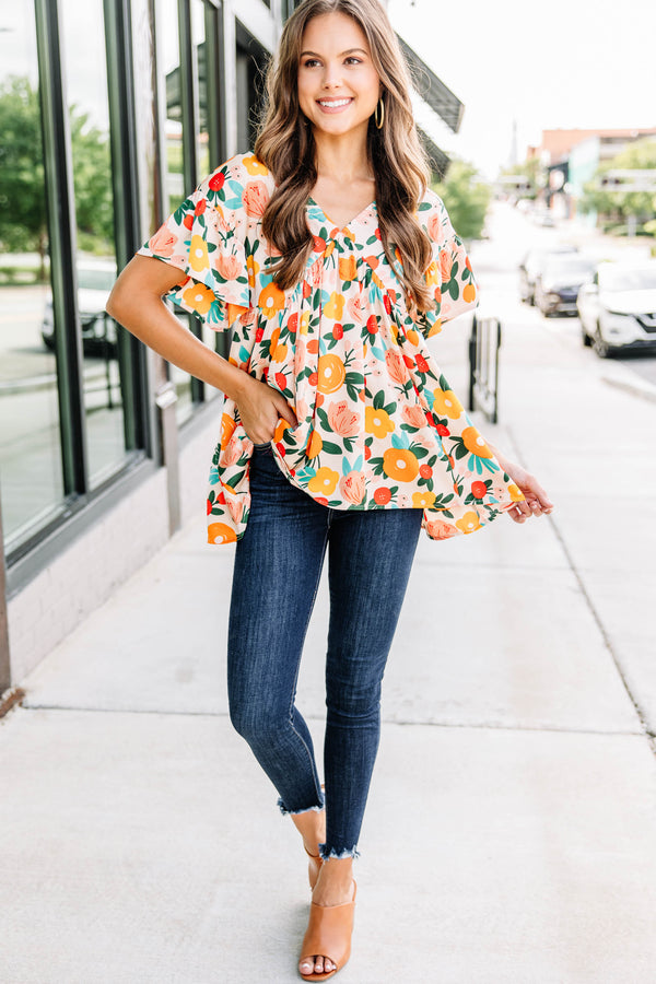 Make It Your Own Sand White Floral Blouse