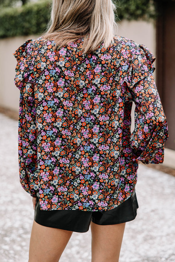 Finding Love Black Ditsy Floral Blouse
