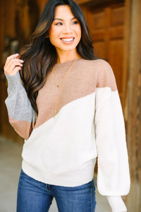 Clear Your Thoughts Khaki Brown Colorblock Sweater