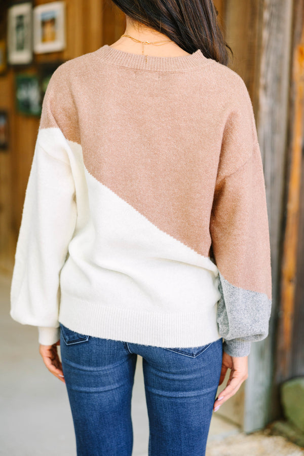 Clear Your Thoughts Khaki Brown Colorblock Sweater