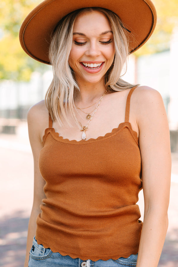 On My Way Out Camel Brown Scalloped Tank – Shop the Mint