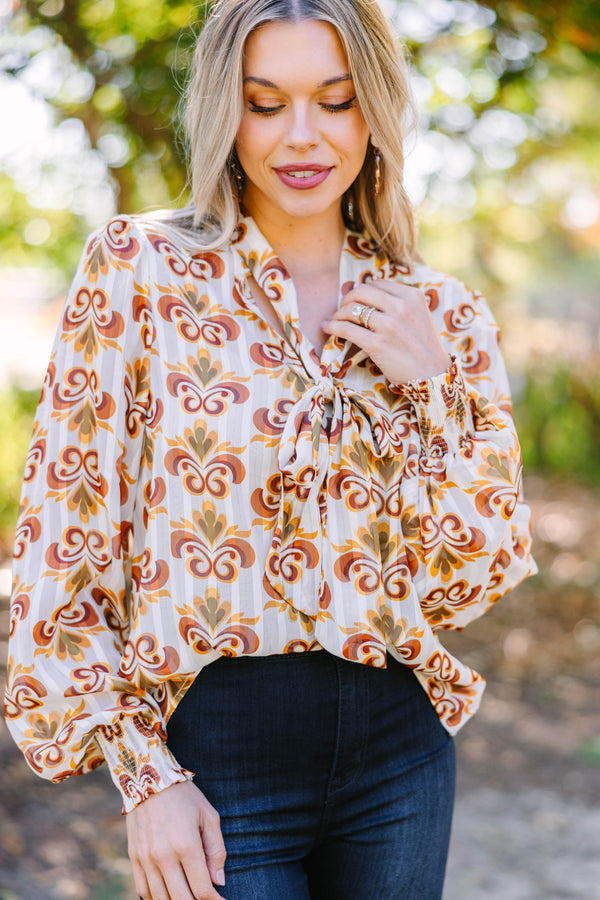 Can't Miss It Ivory White Abstract Blouse
