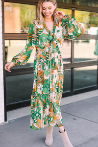 All For You Green Floral Midi Dress