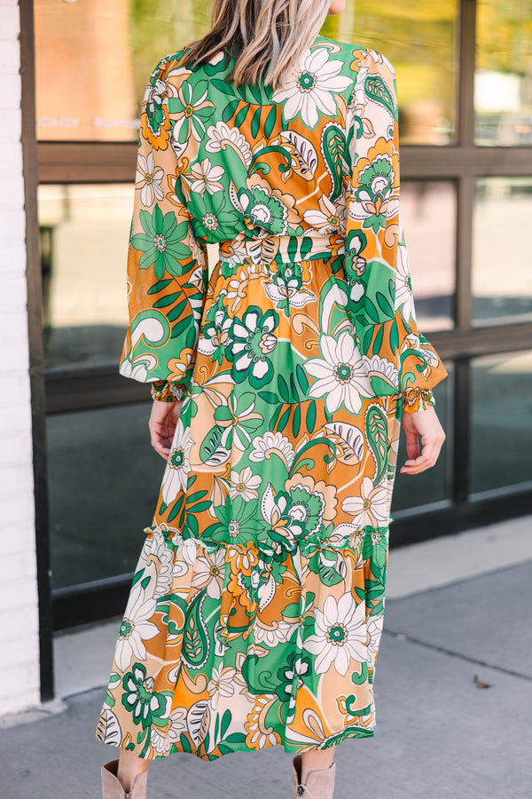 All For You Green Floral Midi Dress