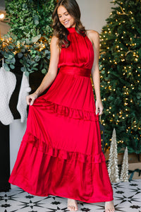 Up For It Red Satin Maxi Dress