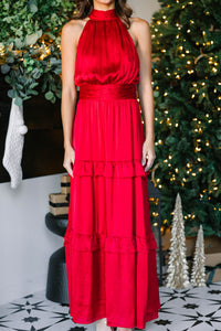 Up For It Red Satin Maxi Dress